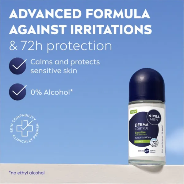 NIVEA MEN Derma Control Sensitive guličkový antiperspirant pre citlivú pokožku 50 ml