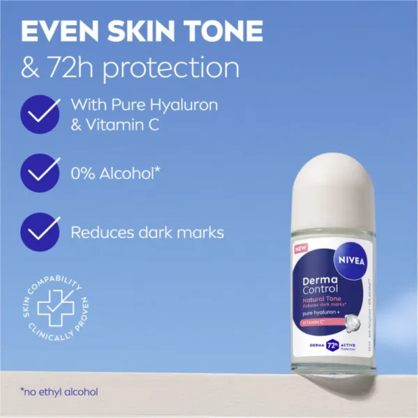 NIVEA Derma Control Natural Tone guličkový antiperspirant proti tmavým škvrnám 50 ml