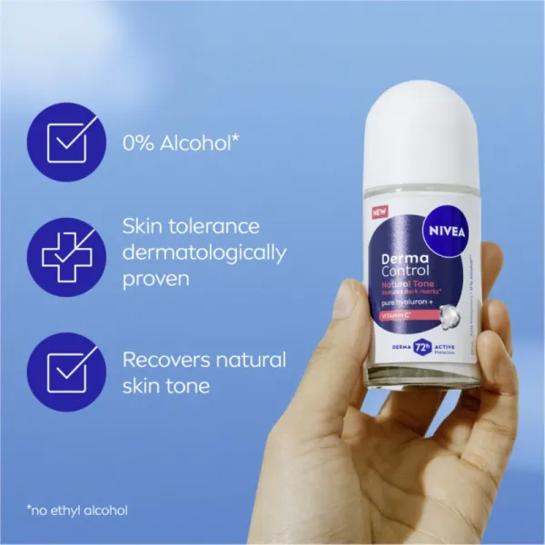 NIVEA Derma Control Natural Tone guličkový antiperspirant proti tmavým škvrnám 50 ml