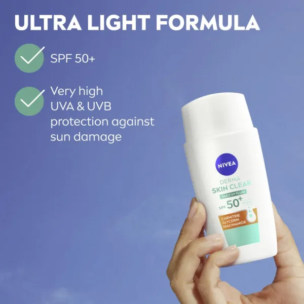 NIVEA Derma Skin Clear ľahký ochranný fluid SPF 50+ 40 ml