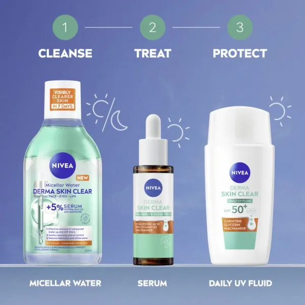 NIVEA Derma Skin Clear ľahký ochranný fluid SPF 50+ 40 ml