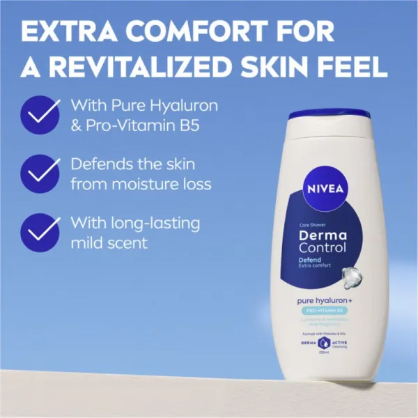 NIVEA Derma Control Defend upokojujúci sprchový gél s kyselinou hyalurónovou 250 ml