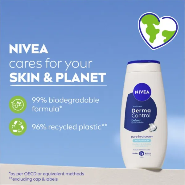 NIVEA Derma Control Defend upokojujúci sprchový gél s kyselinou hyalurónovou 250 ml