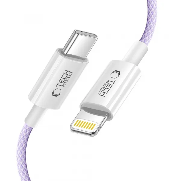 Tech-Protect Ultraboost Lite kábel USB-C / Lightning PD 27W / 3A 1m, fialový