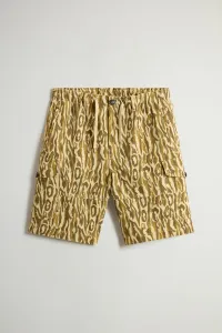 Šortky Woolrich Camo Cotton Linen Short Beige Camo