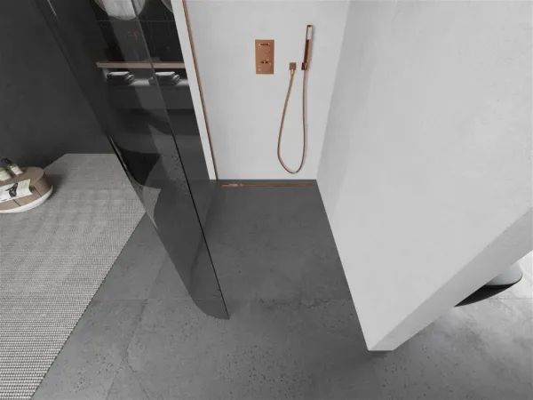 MEXEN/S - Kioto Sprchová zástena WALK-IN 100 x 200, transparent 8 mm, meď kartáčovaná 800-100-101-65-06
