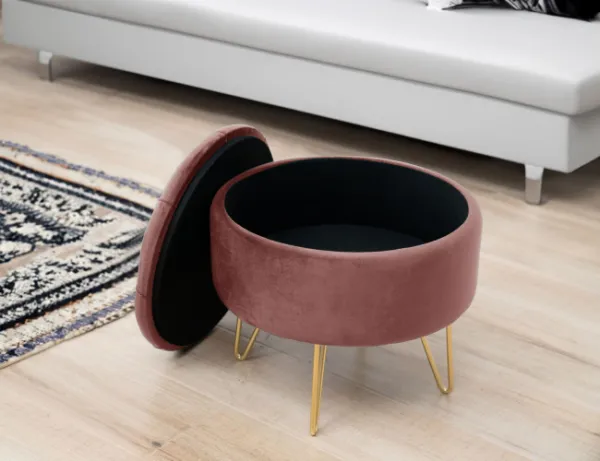 Ak furniture Taburet ROCA samet růžový