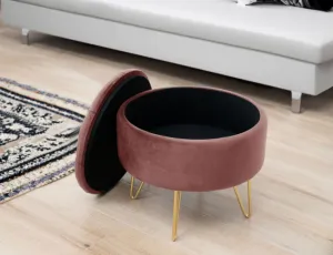 Ak furniture Taburet ROCA samet růžový