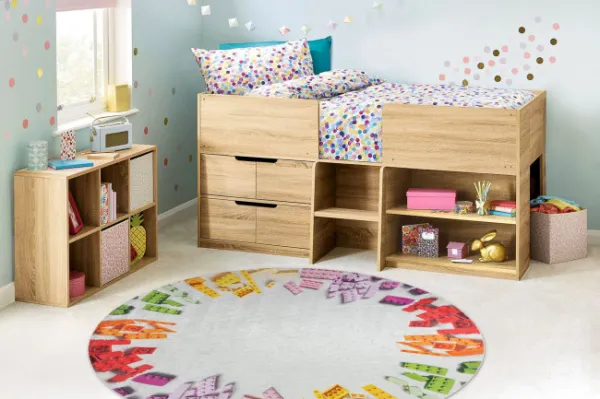 Detský koberec protišmykový BAMBINO 38480 Kocky, sivý / žltý kruh