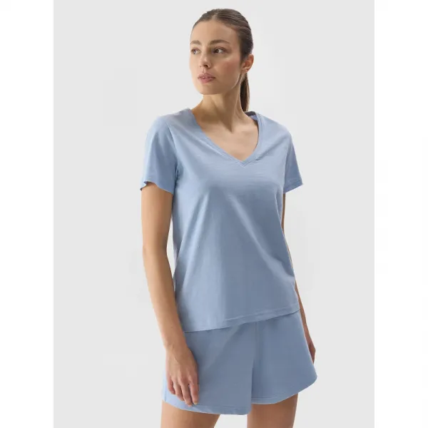 Dámske tričko s krátkym rukávom s v-výstrihom 4F TSHIRT-WSS24TTSHF1162-34S-LIGHT BLUE