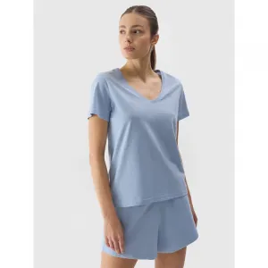 Dámske tričko s krátkym rukávom s v-výstrihom 4F TSHIRT-WSS24TTSHF1162-34S-LIGHT BLUE