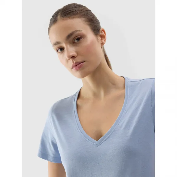 Dámske tričko s krátkym rukávom s v-výstrihom 4F TSHIRT-WSS24TTSHF1162-34S-LIGHT BLUE