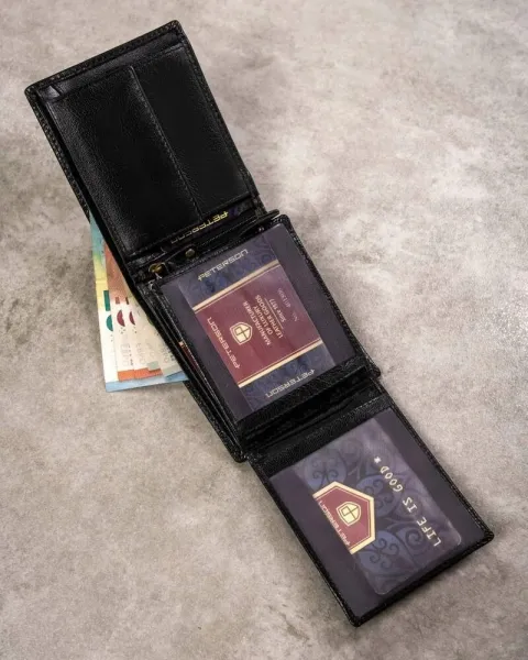Elegantný čierny kožený set Peterson - peňaženka a kľúčenka