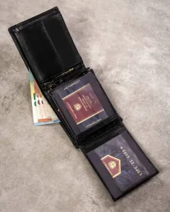 Elegantný čierny kožený set Peterson - peňaženka a kľúčenka