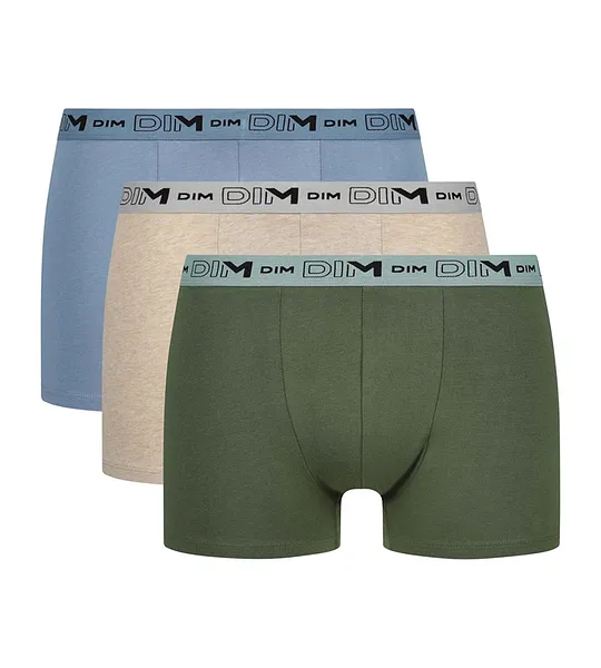 DIM GOTS COTTON STRETCH BOXER 3x - Pánske boxerky z organickej bavlny 3 ks - zelená - svetlo hnedá - svetlo modrá