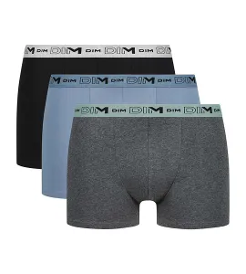 DIM GOTS COTTON STRETCH BOXER 3x - Pánske boxerky z organickej bavlny 3 ks - sivá - modrá - čierna
