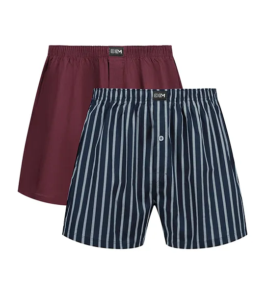 DIM COTTON STRETCH LOOSE BOXER 2x - Pánske voľné boxerky 2 ks - tmavo červená - tmavo modrá