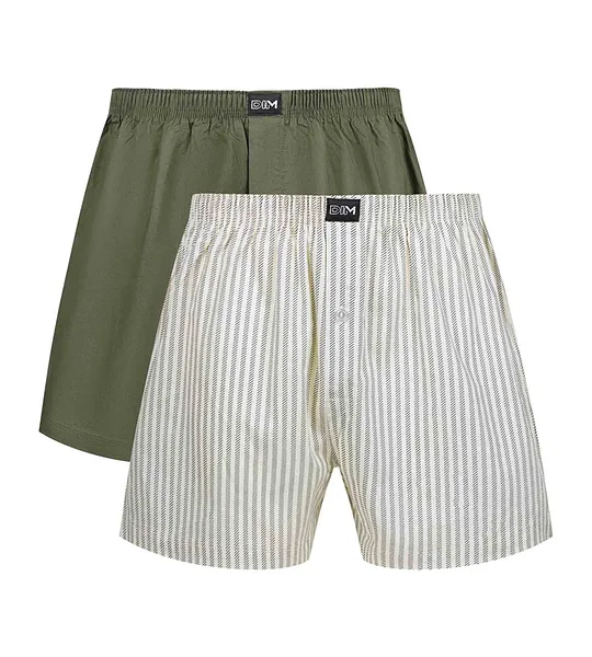DIM COTTON STRETCH LOOSE BOXER 2x - Pánske voľné boxerky 2 ks - sivá - zelená