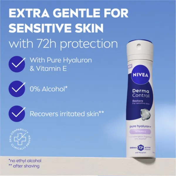 NIVEA Derma Control Restore antiperspirant v spreji pre citlivú pokožku 150 ml