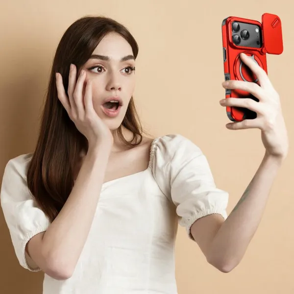Camslide Stand obal, iPhone 17 Pro, červený