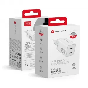 Forcell F-Energy adaptér Mini GaN III, 2x USB-C, PD, QC4.0, 45W, biely