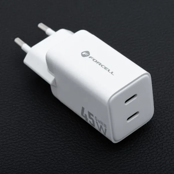 Forcell F-Energy adaptér Mini GaN III, 2x USB-C, PD, QC4.0, 45W, biely