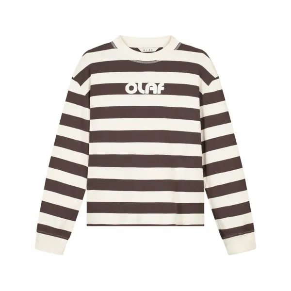 Olaf Striped Rib Retro Logo Crewneck W "Hot Fudge" (W220106-HOT-FUDGE-WH)