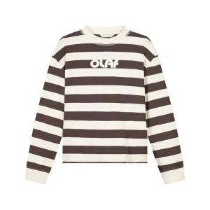 Olaf Striped Rib Retro Logo Crewneck W "Hot Fudge" (W220106-HOT-FUDGE-WH)