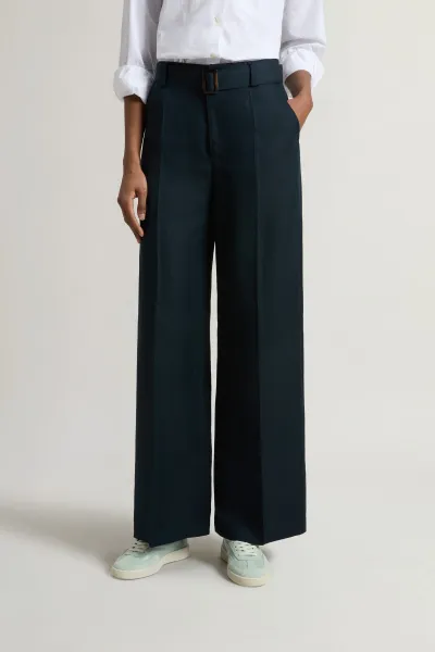 Nohavice Woolrich Viscose Linen Pant Melton Blue