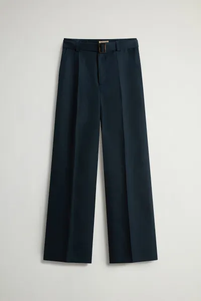 Nohavice Woolrich Viscose Linen Pant Melton Blue
