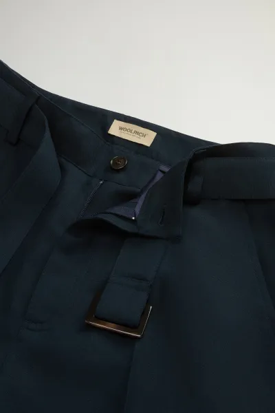 Nohavice Woolrich Viscose Linen Pant Melton Blue