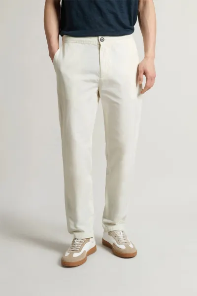 Nohavice Woolrich Linen Blend Pants Feather White