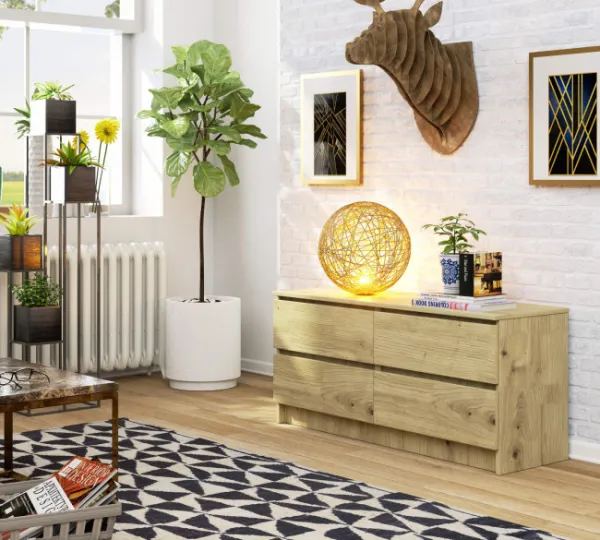 Ak furniture Komoda Kuba 120 cm 4 zásuvky dub artisan