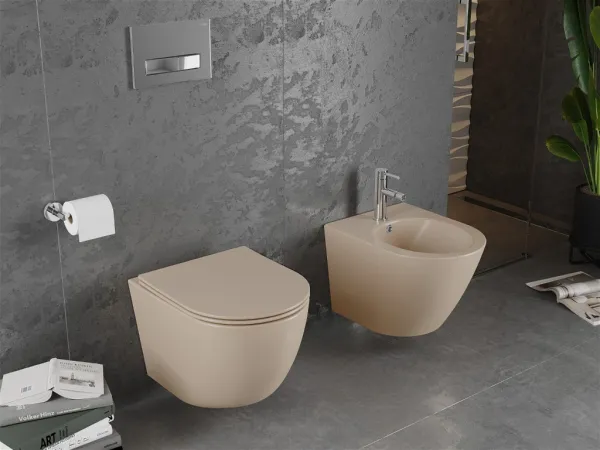 MEXEN - Lena Závesná WC misa Rimless vrátane sedátka s slow, Duroplast, cappuccino mat 30224064