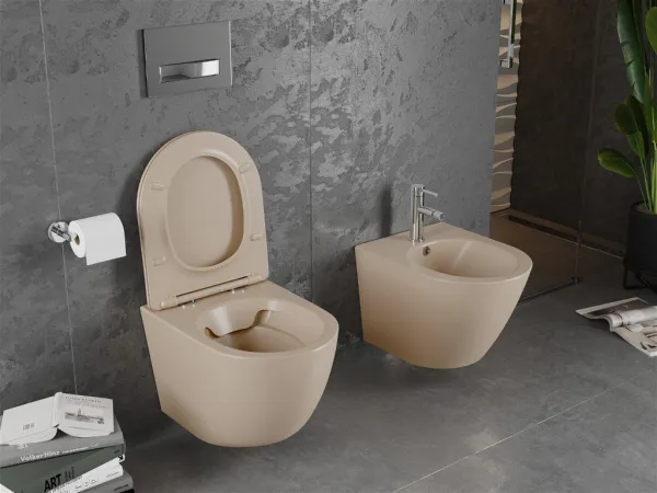 MEXEN - Lena Závesná WC misa Rimless vrátane sedátka s slow, Duroplast, cappuccino mat 30224064