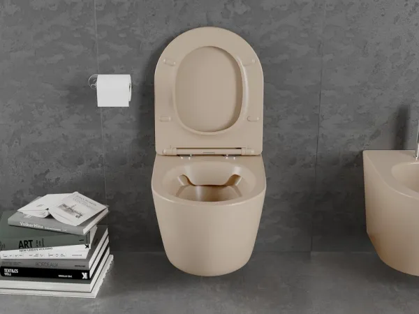 MEXEN - Lena Závesná WC misa Rimless vrátane sedátka s slow, Duroplast, cappuccino mat 30224064
