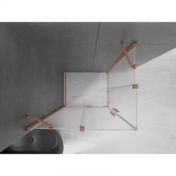 MEXEN/S - Velar Duo sprchovací kút, posuvné dvere 90 x 80, dekor, meď kartáčovaná 871-090-080-32-65