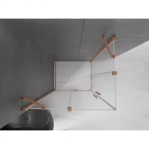 MEXEN/S - Velar Duo sprchovací kút, posuvné dvere 90 x 80, dekor, meď kartáčovaná 871-090-080-32-65