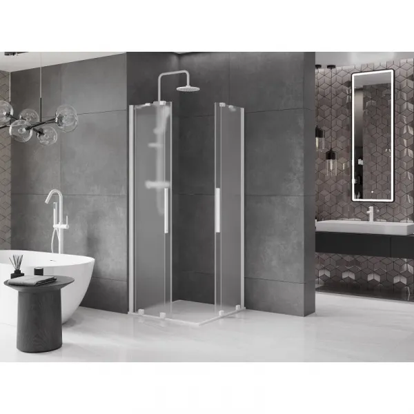 MEXEN/S - Velar Duo sprchovací kút, posuvné dvere 90 x 90, dekor, biela 871-090-090-32-20