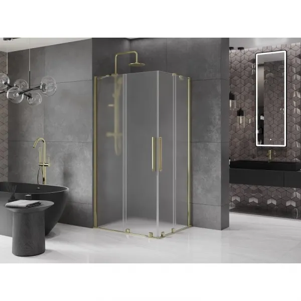 MEXEN/S - Velar Duo sprchovací kút, posuvné dvere 90 x 80, dekor, zlato 871-090-080-32-50