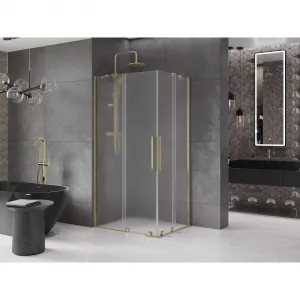 MEXEN/S - Velar Duo sprchovací kút, posuvné dvere 90 x 80, dekor, zlato 871-090-080-32-50