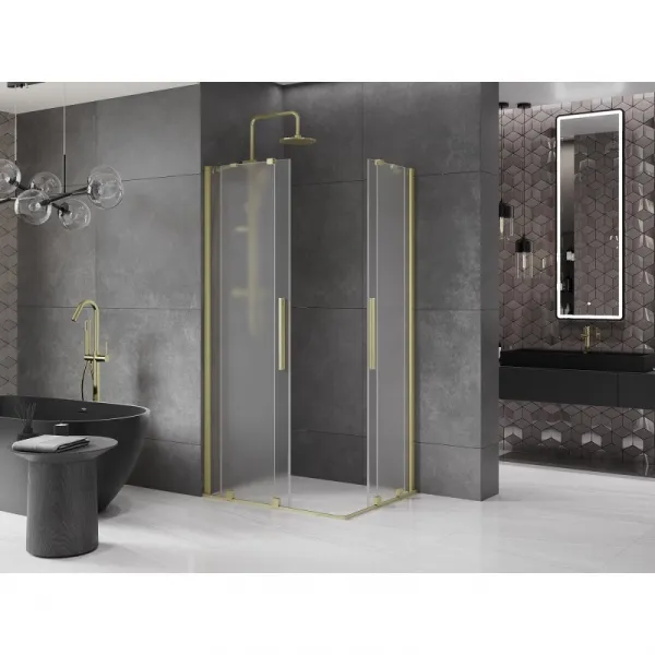 MEXEN/S - Velar Duo sprchovací kút, posuvné dvere 100 x 90, dekor, zlato kartáčovaná 871-100-090-32-55