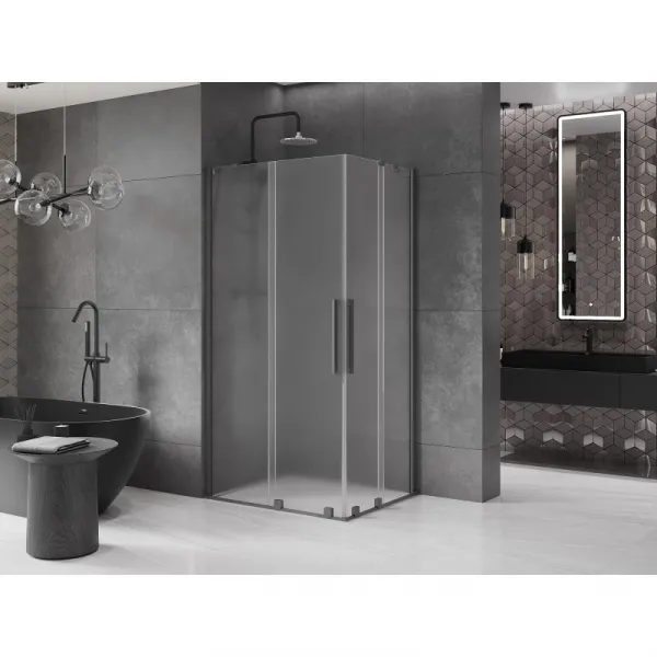 MEXEN/S - Velar Duo sprchovací kút, posuvné dvere 90 x 80, dekor, grafit metal 871-090-080-32-95