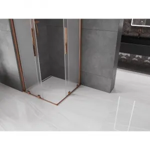MEXEN/S - Velar Duo sprchovací kút, posuvné dvere 90 x 90, dekor, ružové zlato 871-090-090-32-60
