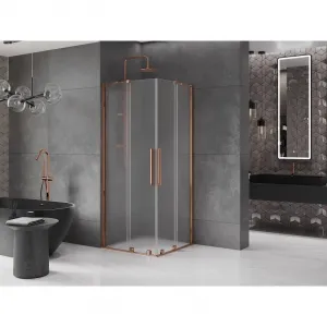 MEXEN/S - Velar Duo sprchovací kút, posuvné dvere 90 x 90, dekor, ružové zlato 871-090-090-32-60