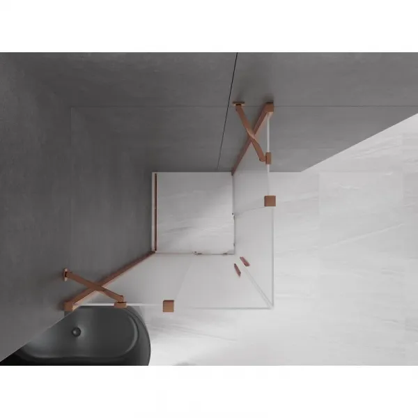MEXEN/S - Velar Duo sprchovací kút, posuvné dvere 90 x 90, dekor, ružové zlato 871-090-090-32-60
