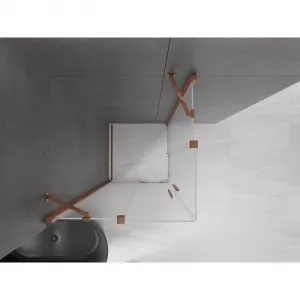 MEXEN/S - Velar Duo sprchovací kút, posuvné dvere 90 x 90, dekor, ružové zlato 871-090-090-32-60