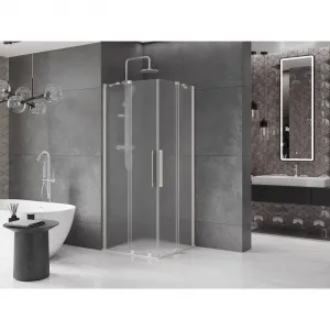 MEXEN/S - Velar Duo sprchovací kút, posuvné dvere 90 x 90, dekor, nikel kartáčovaný 871-090-090-32-97
