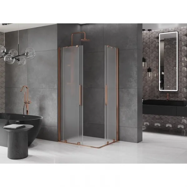 MEXEN/S - Velar Duo sprchovací kút, posuvné dvere 90 x 80, dekor, ružové zlato 871-090-080-32-60