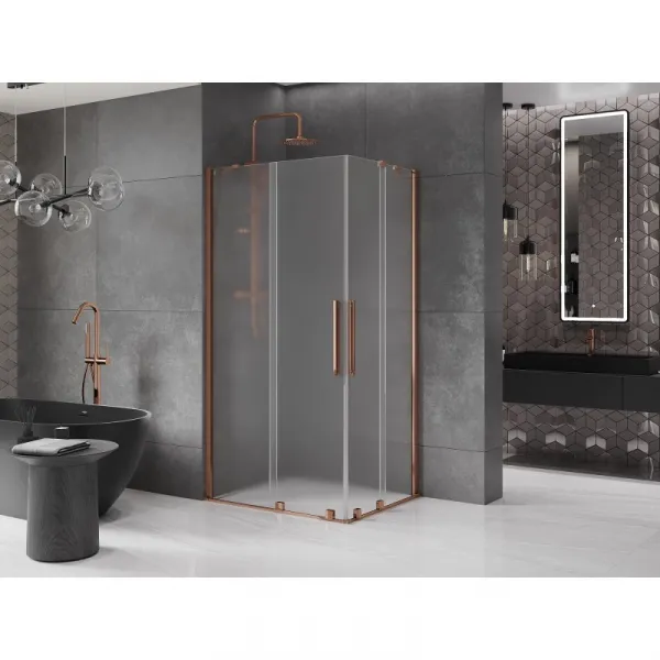 MEXEN/S - Velar Duo sprchovací kút, posuvné dvere 100 x 90, dekor, ružové zlato 871-100-090-32-60